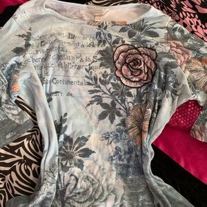 Chico's Blue Floral Long Sleeve Top